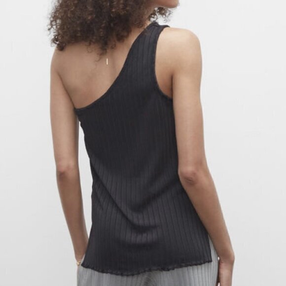 Club Monaco Black Ribbed One Shoulder Stretchy Tank Top SP NWOT - Picture 6 of 9